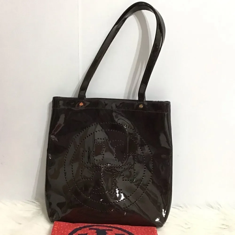 Tory Burch Brown Patent Leather Oversized Tote Bag